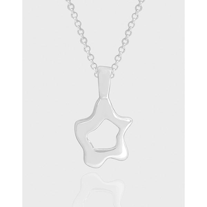 925 Sterling Silver Irregular Hollow Star Pendant Necklace For Women Korean Minimalist Lava Texture Clavicle Chain Jewelry
