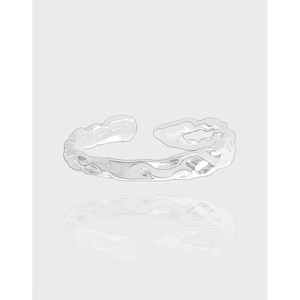 925 Sterling Silver Open Ring For Women Minimalist Lava Texture Melted Surface Adjustable Finger Ring Fashion Jewelry