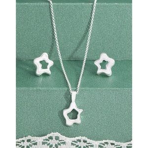 Minimalist S925 silver necklace and earrings set featuring white enamel star charms