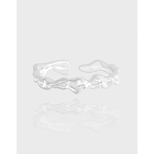 S925 Sterling Silver Ring For Women Irregular Lava Texture Minimalist Wave Open Adjustable Finger Ring Modern Jewelry