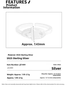 Technical diagram showing S925 sterling silver star ring dimensions and product specifications