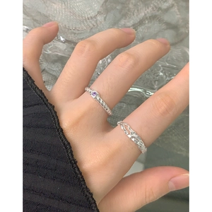 S925 sterling silver liquid lava texture ring set with purple gemstone on hand