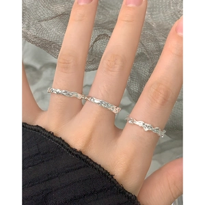 Minimalist S925 sterling silver lava texture open ring set with irregular hammered finish