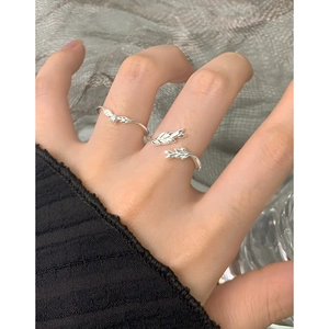 Minimalist S925 sterling silver wheat leaf open ring set with sparkling zircon gemstone