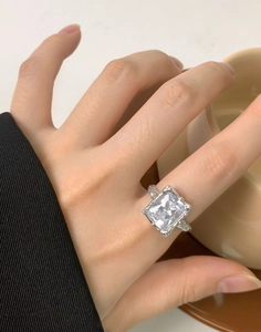 Macro detail of S925 silver lava texture ring featuring a large square zircon stone