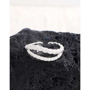 Minimalist double layer twisted rope ring in S925 sterling silver with adjustable open design