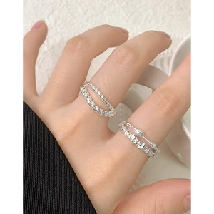 Elegant S925 sterling silver double-layer twisted rope and lava textured ring for women