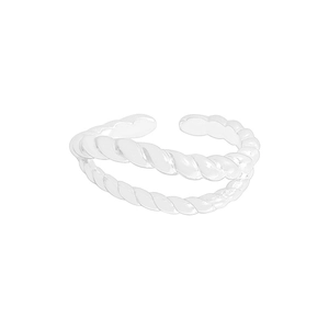 Double-layered twist rope textured open ring in S925 sterling silver style