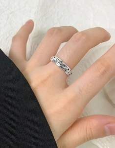 Detailed view of S925 sterling silver ring with engraved star and moon celestial patterns