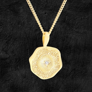 Collier en Argent Sterling 925 pour Femme Pendentif Rond Irrégulier Plaqué Or 18K Strass Motif Rayon de Soleil Bijoux