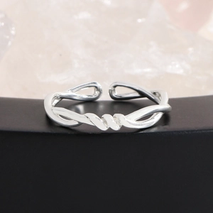 Minimalist S925 sterling silver twisted hollow ring with adjustable open design