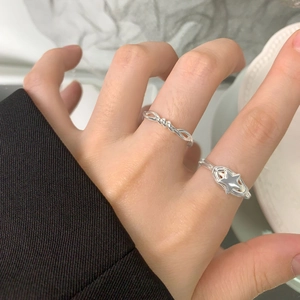 S925 sterling silver twisted rope ring and hollow star ring set for women