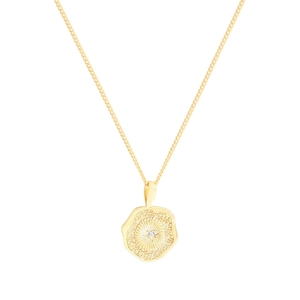 Collier pendentif irrégulier soleil en argent S925 doré avec cristal central scintillant