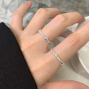 S925 sterling silver hollow intertwined ring set with heart and twisted rope patterns