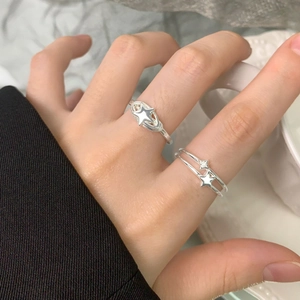 Minimalist S925 sterling silver spiral star open rings set for women in polished silver