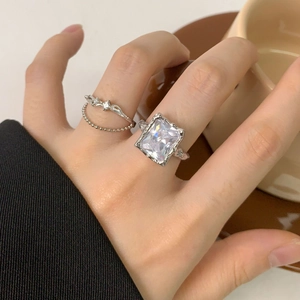 S925 sterling silver lava texture ring set with large square zircon for women