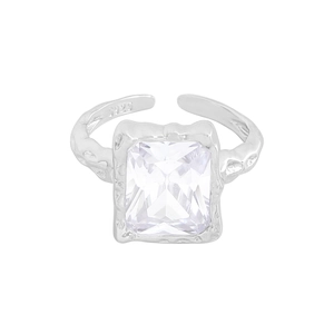 S925 sterling silver lava texture ring with large rectangular zircon gemstone