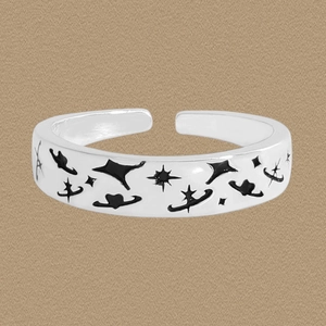 S925 Sterlingsilber Offener Ring Für Damen Planet Stern Herz Graffiti Verstellbarer Fingerring Minimalistischer Schmuck