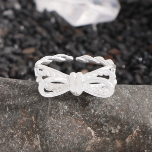 Elegant S925 sterling silver double layer bow knot open ring with twisted texture