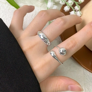 S925 sterling silver geometric water drop and ball open ring set for women