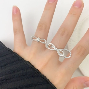 Dual layer bow-knot S925 sterling silver open rings for women with polished finish