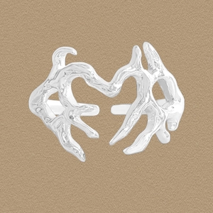 Anello a Cuore in Argento Sterling S925 Texture Lava Metallo Liquido Anello Aperto Regolabile Gioielli Minimalisti Donna
