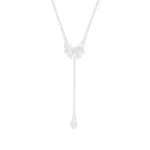 Minimalist S925 sterling silver necklace featuring a delicate bow and heart pendant