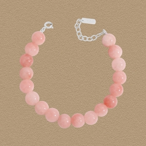 925 Sterling Silver Beaded Bracelet For Women Natural Pink Agate Korean INS Minimalist Round Bead Adjustable Bracelet Gift