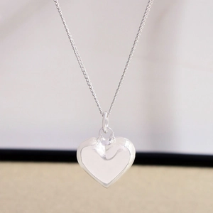 Polished S925 sterling silver heart pendant necklace with high mirror finish shine