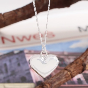 Minimalist S925 sterling silver heart pendant long necklace with polished mirror finish