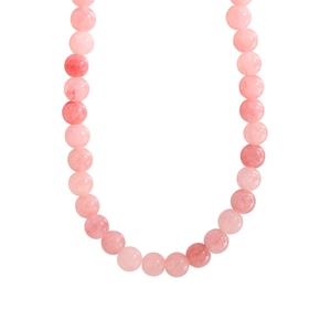 Handcrafted S925 sterling silver necklace with natural pink agate round beads in soft pink