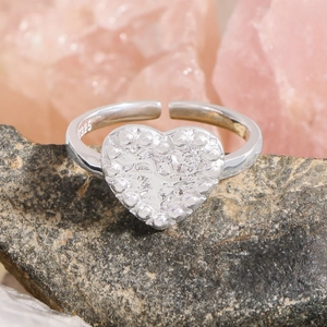 S925 sterling silver heart ring with lava texture finish and adjustable open band
