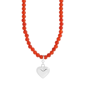 Collier avec pendentif cœur en argent S925 et perles d'agate rouge naturelles