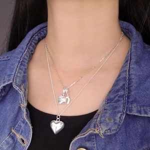 Layered S925 sterling silver heart necklace set with horseshoe pendant for women
