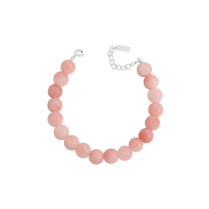 Handmade S925 sterling silver beaded bracelet with natural pink agate gemstones on white background