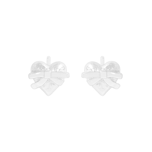 Boucles d'oreilles cœur en argent sterling S925 avec nœud gaufré et finition polie