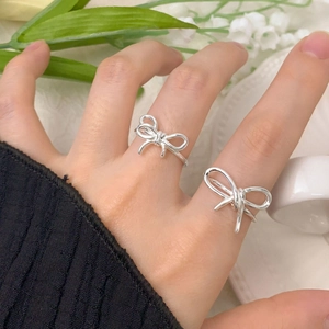 Bagues nœud papillon en argent sterling S925 élégantes avec design géométrique creux réglable