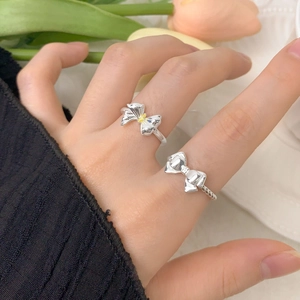 S925 sterling silver bow ring with marquise zircon, elegant adjustable jewelry for women