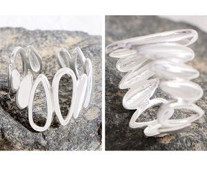 Detailed macro view of S925 sterling silver hollow irregular oval ring with S925 engraving