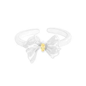 S925 sterling silver bow ring with yellow marquise cubic zirconia, adjustable open band