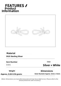 Specifications of S925 sterling silver bow stud earrings with weight and size details