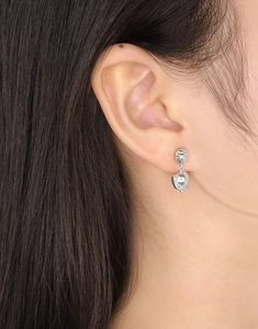 Macro side view of irregular wrinkled S925 silver meteorite drop earrings on a model