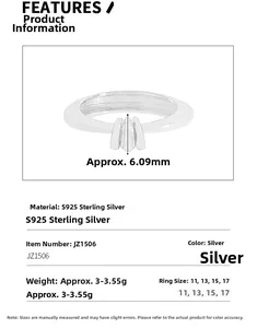 Detailed size specifications of the S925 sterling silver triple ring with 6.09mm height