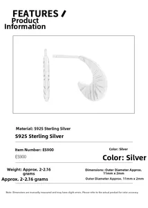 Macro detail of S925 sterling silver C-shaped earring with sunburst texture and 11mm size