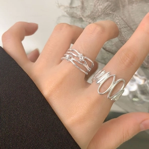 Irregular water drop and woven knot S925 sterling silver adjustable open rings for women
