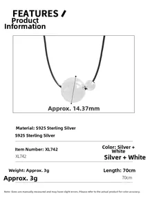 Detail view of S925 sterling silver ball pendants with size specs and necklace dimensions