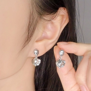 Modern S925 sterling silver irregular meteorite texture liquid metal earrings for women