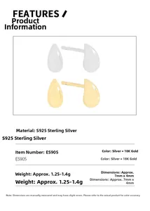 Spécifications des boucles d'oreilles goutte en argent S925 et finition or 18 carats