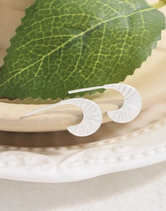 Detailed macro shot of silver crescent moon earrings with radiant sunburst texture