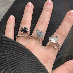S925 sterling silver snake rings set with natural black rutilated quartz gemstones
